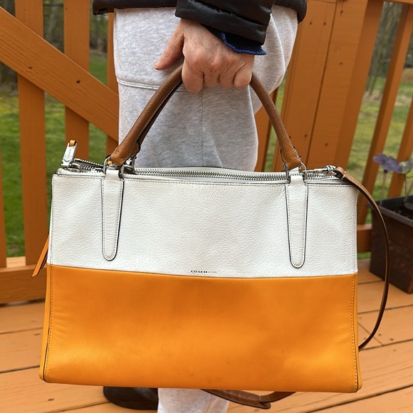COACH BOROUGH BAG COLORBLOCK RETRO BOARSKIN LEATHER BRIGHT MANDARIN F31121 - Picture 2 of 16